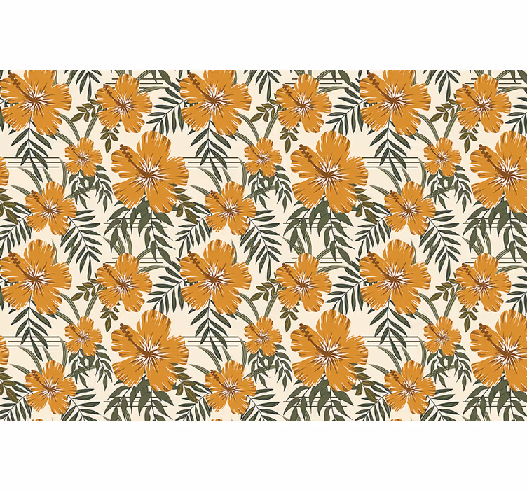 Orange rullegardiner med gule tropiske blomster - TenStickers