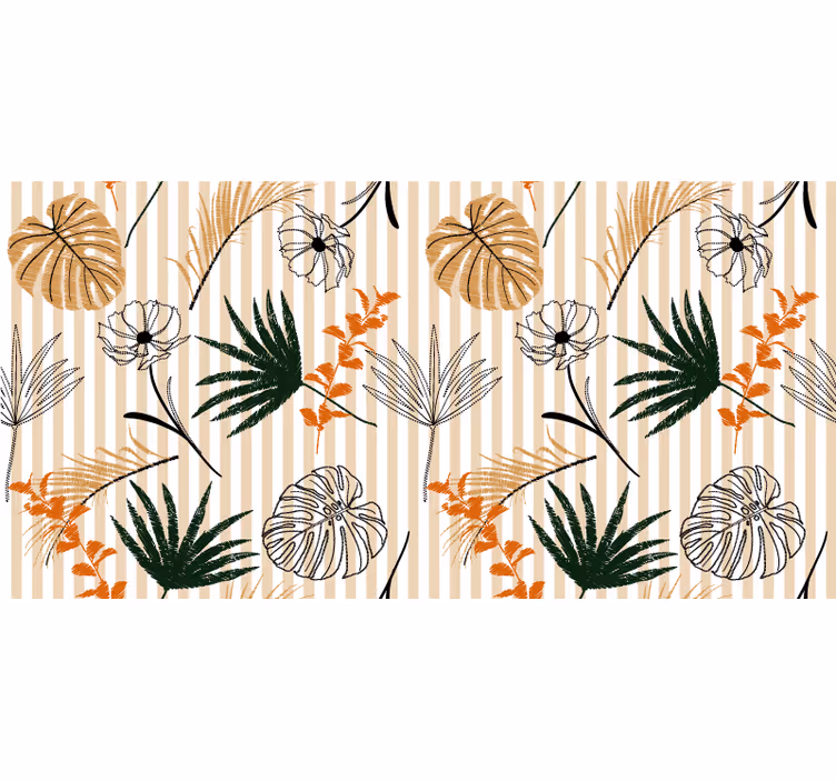 Kontor rullegardin vinyl tæppe i sort hvid og beige blomster - TenStickers
