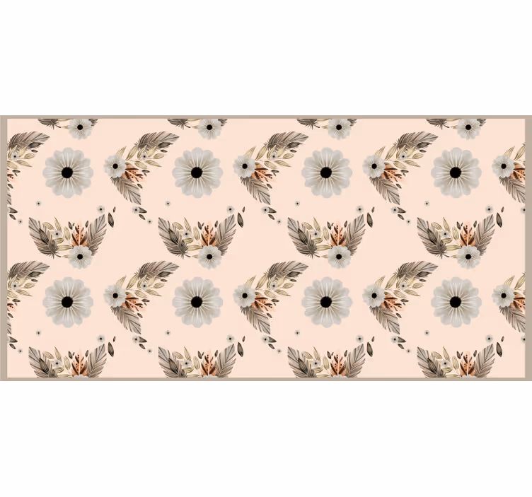 Beige rullegardin med mønster af lyserøde og sorte blomster - TenStickers