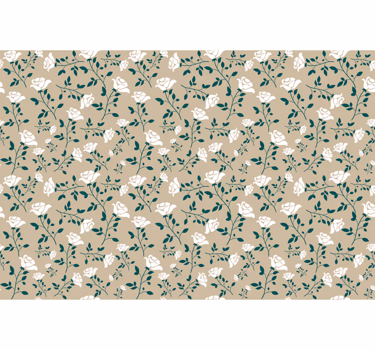 Beige rullegardin med hvidt vintage rosemønster - TenStickers