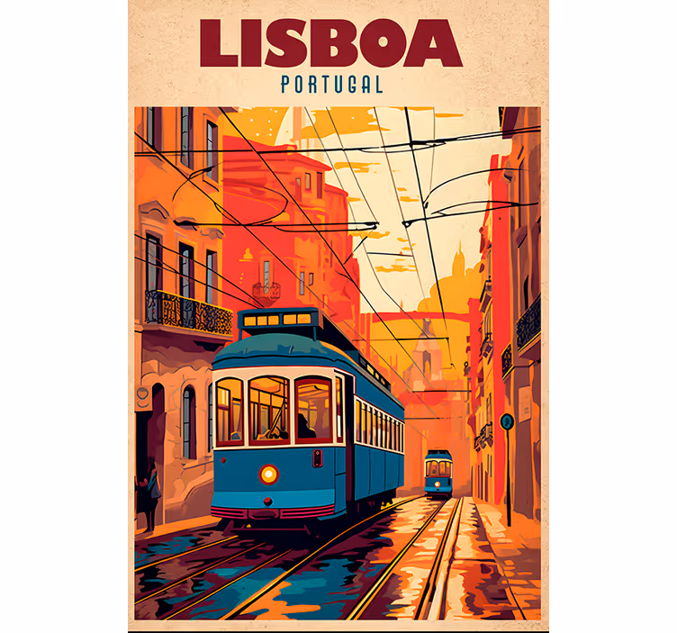 Vintage rullegardin med illustration af lissabon sporvogn - TenStickers