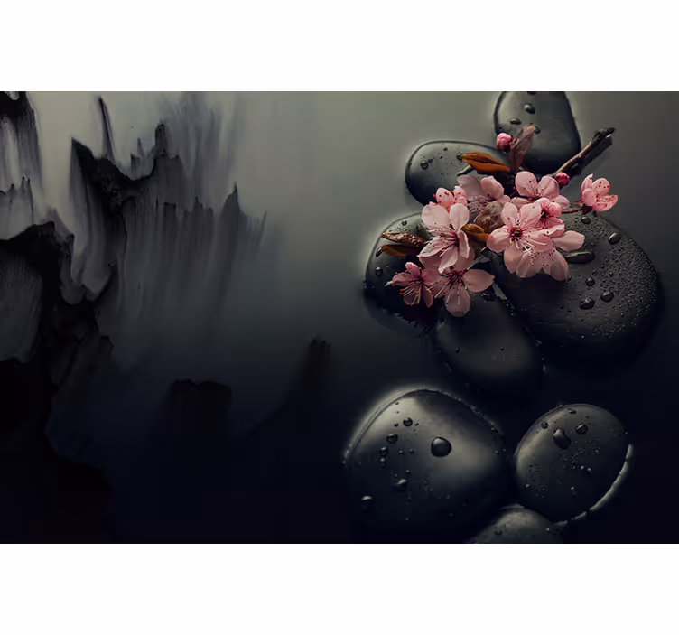 Rullegardin til badeværelse elegante blomster og zen sten - TenStickers