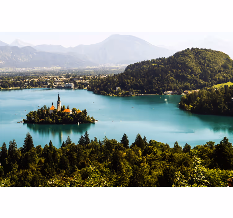 Kontor rullegardin med fotografi af slovenske søer - TenStickers