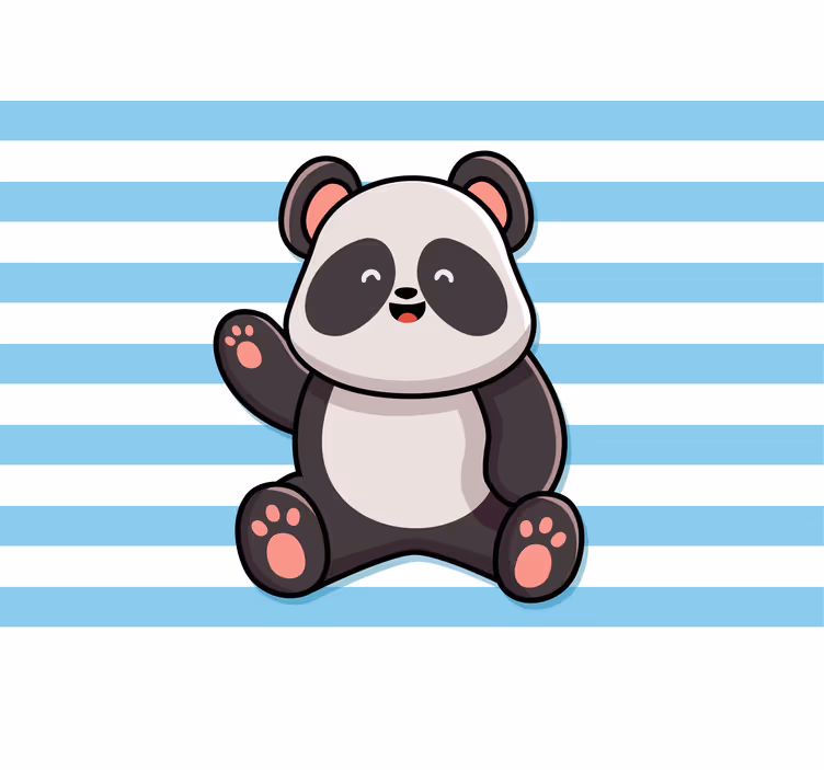 Sjove rullegardiner med glad panda på stribet baggrund - TenStickers