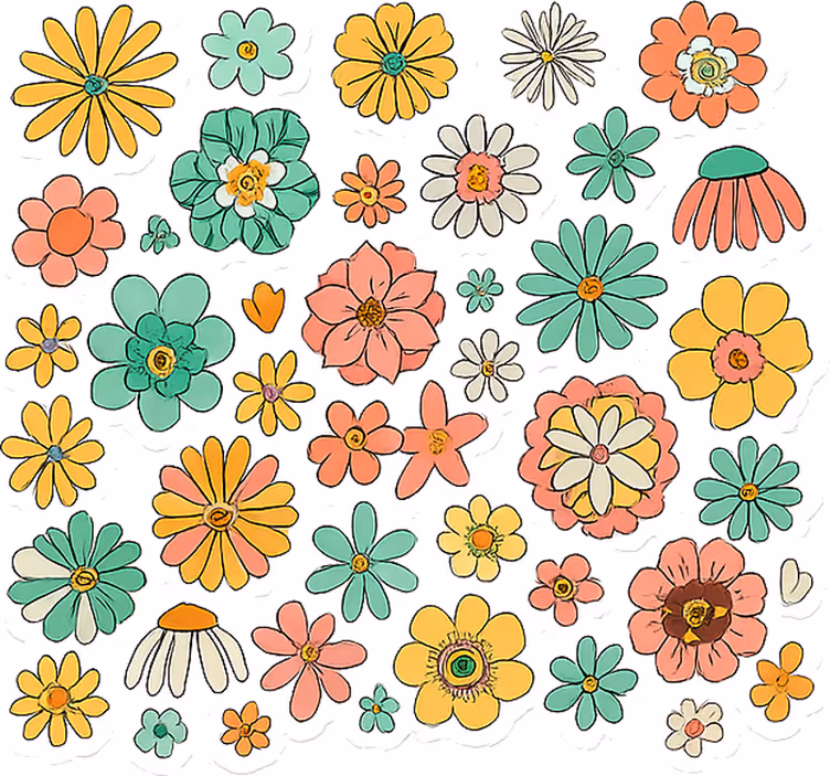 Blomstret rullegardin farverig retro 70'er kollektion - TenStickers