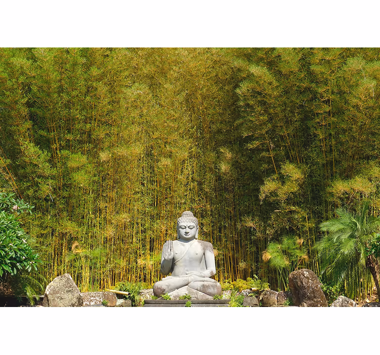 Zen rullegardiner grå buddha ser på grøn natur - TenStickers