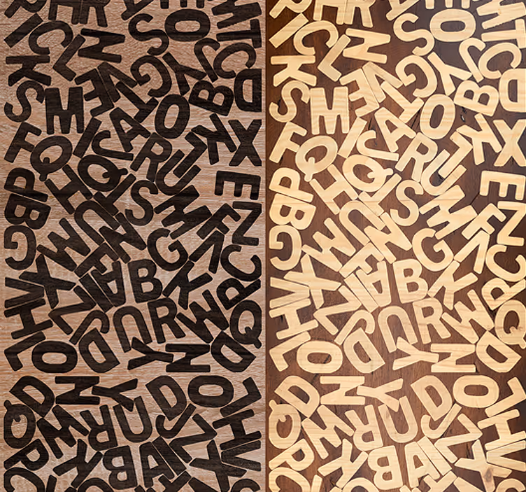 Brun rullegardin med alfabet typografi mønster - TenStickers