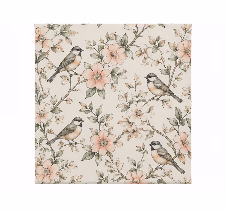 Orange rullegardiner med fugle og blomster mønster - TenStickers