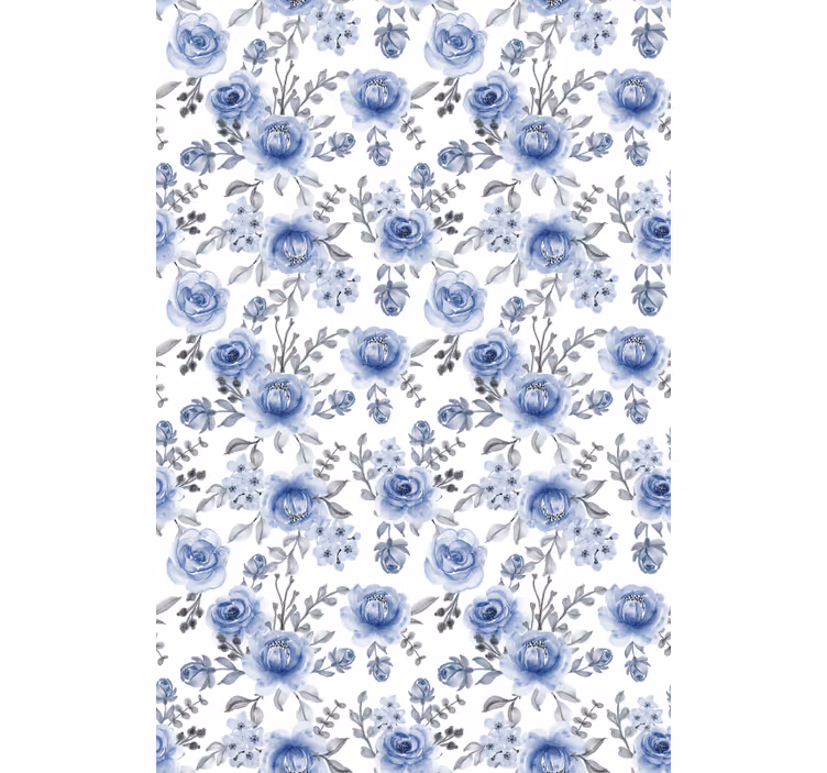 Blåt blomstermønster rullegardiner med blomster - TenStickers