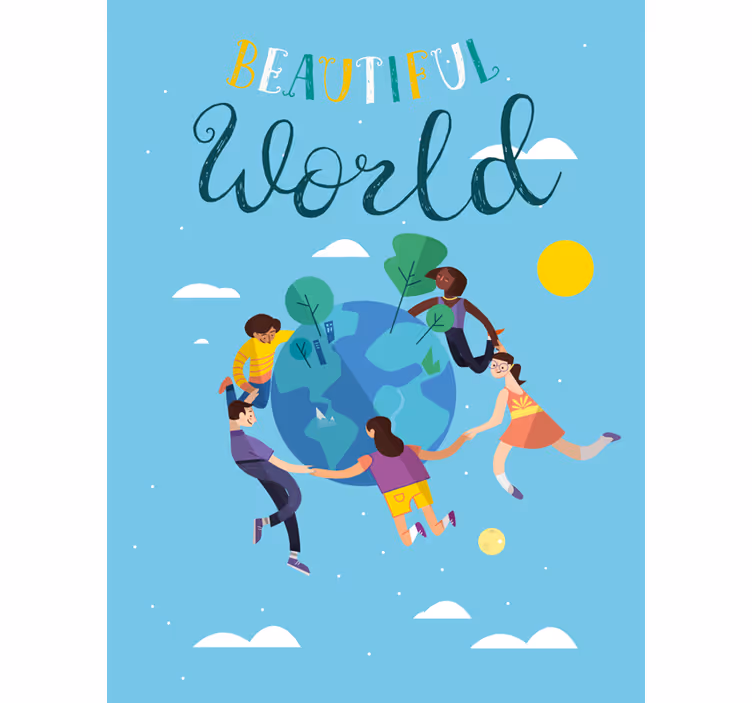 Harmonisk globus illustration rullegardiner med verdenskort - TenStickers