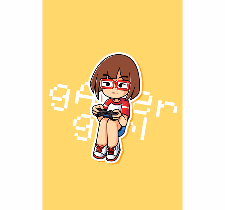 Gamer pige illustration nørdede rullegardiner - TenStickers