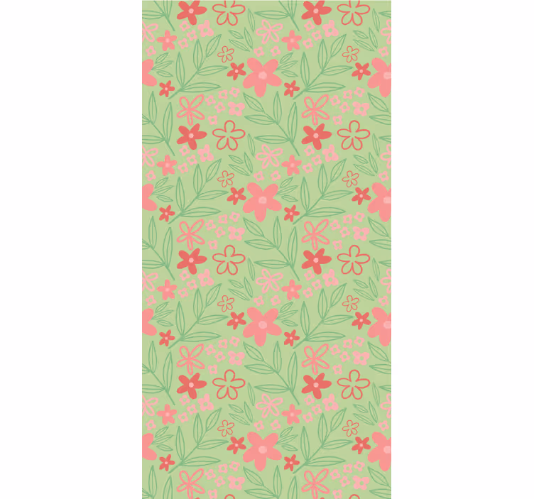 Lyserøde blomster på grøn blomsterRullegardin - TenStickers