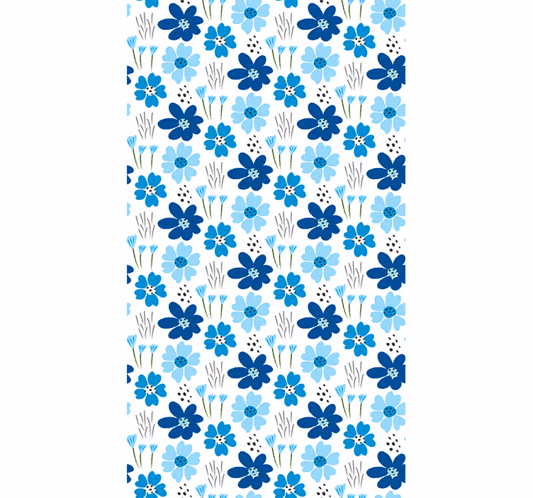 Blåt enkelt mønster Blomster og planter på rullegardin - TenStickers