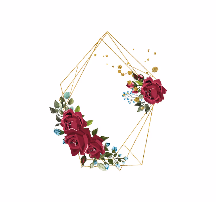 Blomster gylden geometrisk ramme blomsterRullegardin - TenStickers