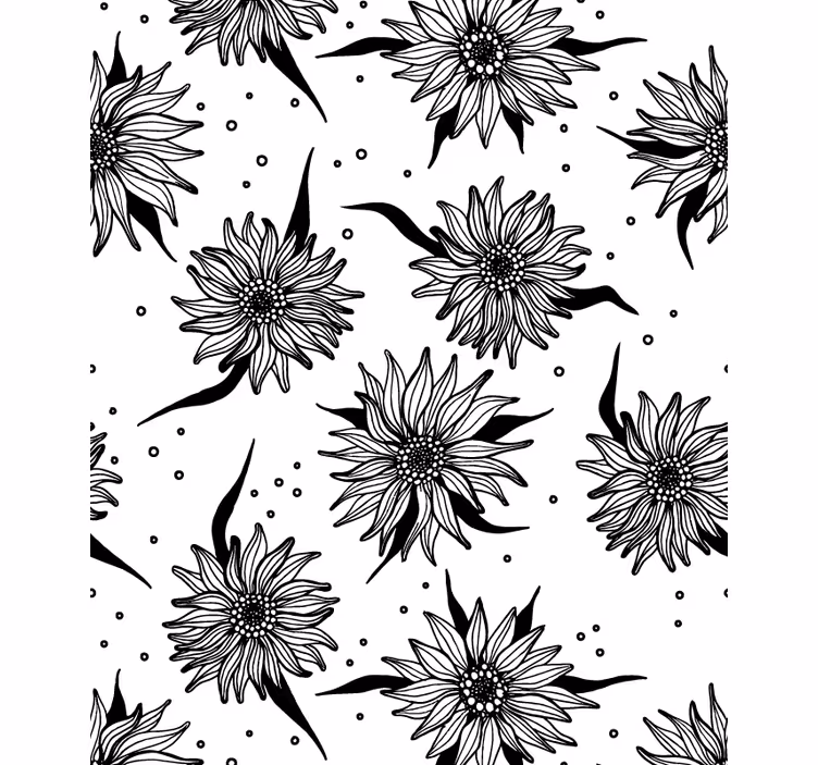 Sorte og hvide solsikker rullegardiner med blomster - TenStickers