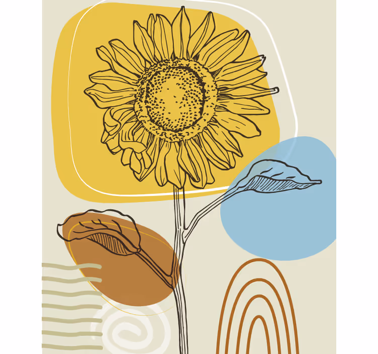 Solsikke med cirkler Blomster og planter på rullegardin - TenStickers
