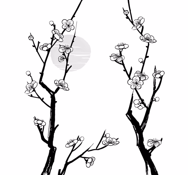 Blomstrende grene silhuet Blomster og planter på rullegardin - TenStickers