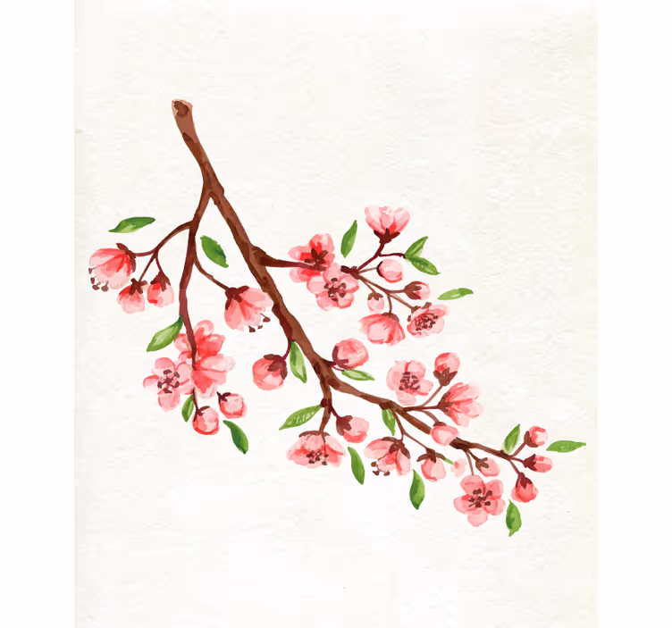 Akvarel lyserød kirsebærblomst blomsterRullegardin - TenStickers