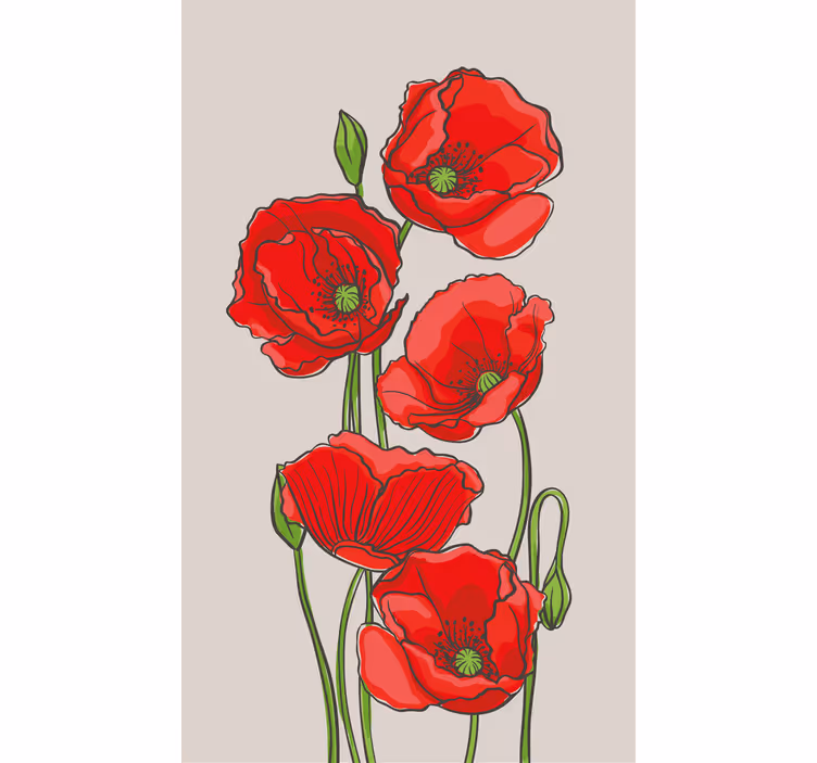 Lange stilke trukket valmuer blomsterRullegardiner - TenStickers