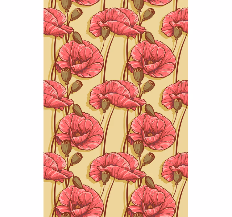 Vintage rød valmuer mønster blomsterRullegardin - TenStickers