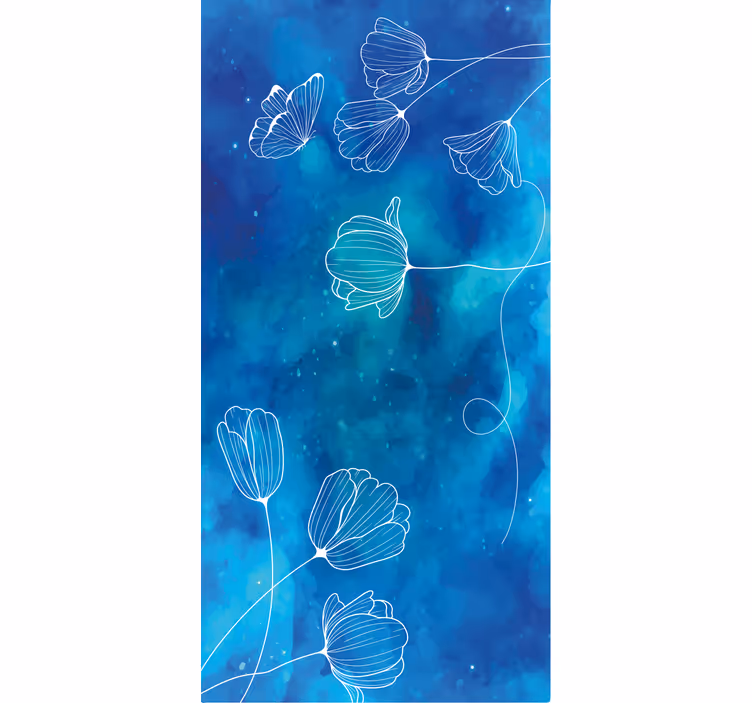 Blomsterblå hånd tegner blomster og planteRullegardiner - TenStickers