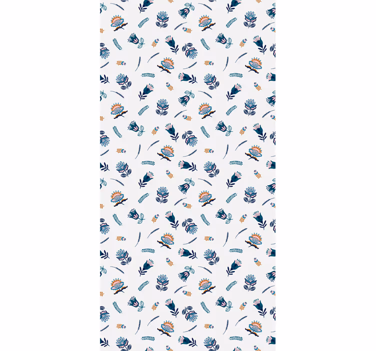 Blå folkekunst motiv rullegardiner med blomster - TenStickers