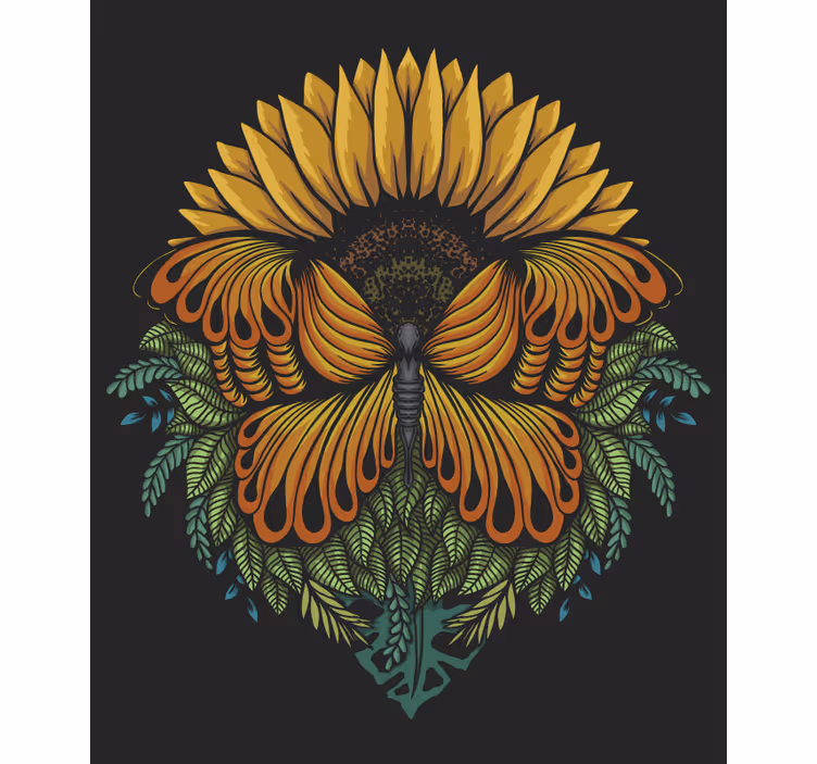 Solsikke med sommerfugle blomsterRullegardiner - TenStickers