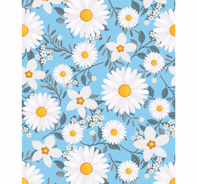 Daisy blomster mønster blå baggrund rullgardin - TenStickers