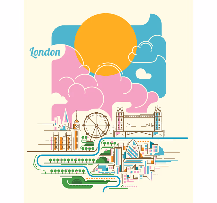 London skyline reflekterede rullgardin maleri - TenStickers