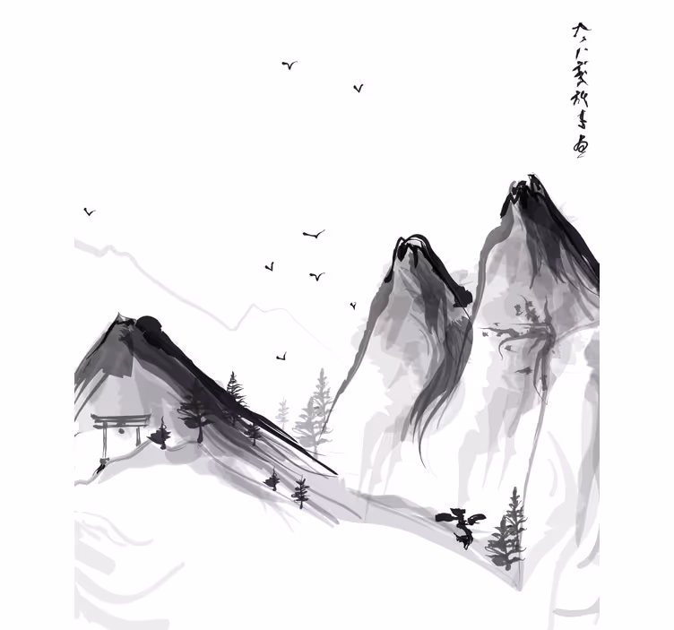 Japansk vinter med bjergRullegardinmaleri - TenStickers