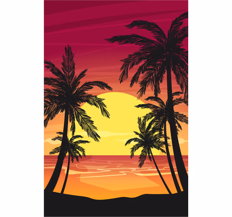 Palme solnedgang scene rullegardin træ - TenStickers