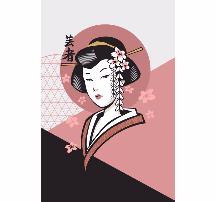 Elegant japansk kvinde rullegardiner med tegninger - TenStickers