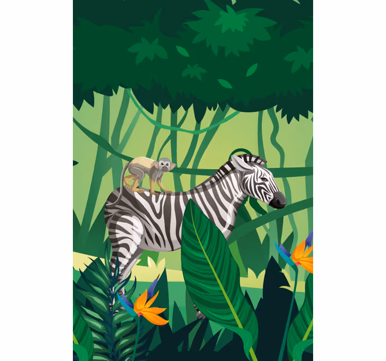 Zebra med abe dyr på rullegardiner - TenStickers