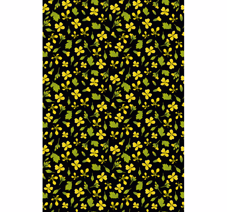 Gult og sort mønster Blomster og planter på rullegardin - TenStickers