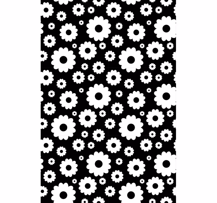 Sort og hvid blomst mønster rullegardiner med blomster - TenStickers