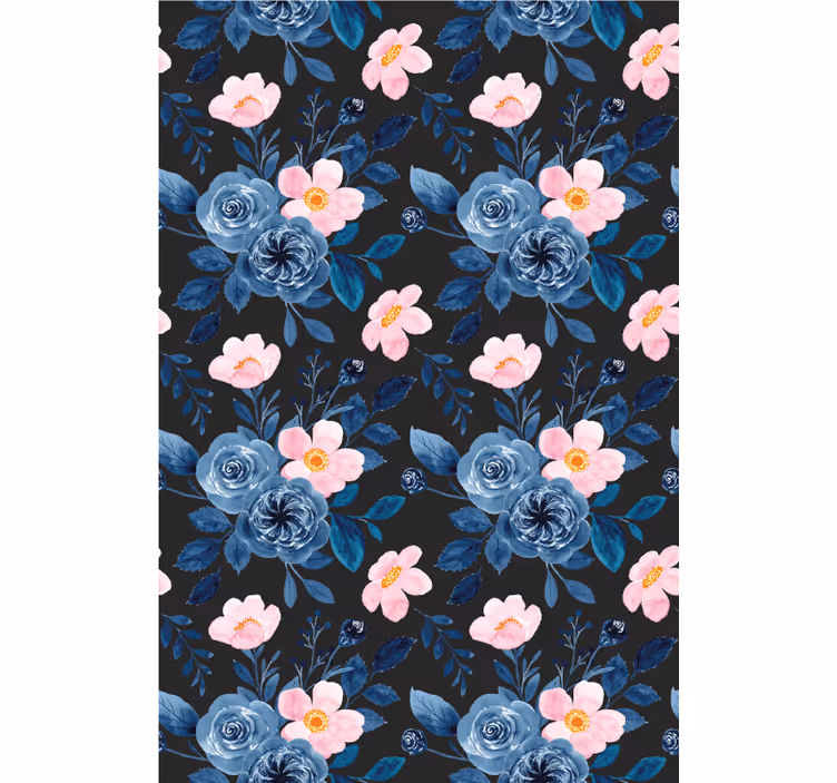 Blåt blomstermotiv Blomster og planter på rullegardin - TenStickers