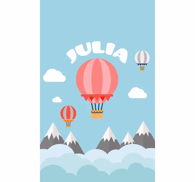 Grå og lyserøde bjerge og balloner rullgardin - TenStickers
