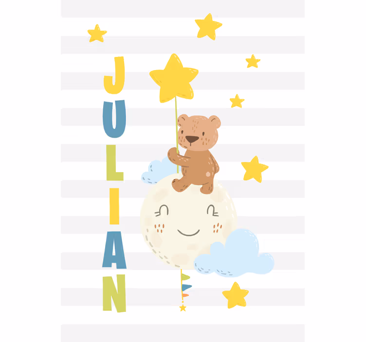 Brun bamse med balloner og stjerneRullegardin - TenStickers