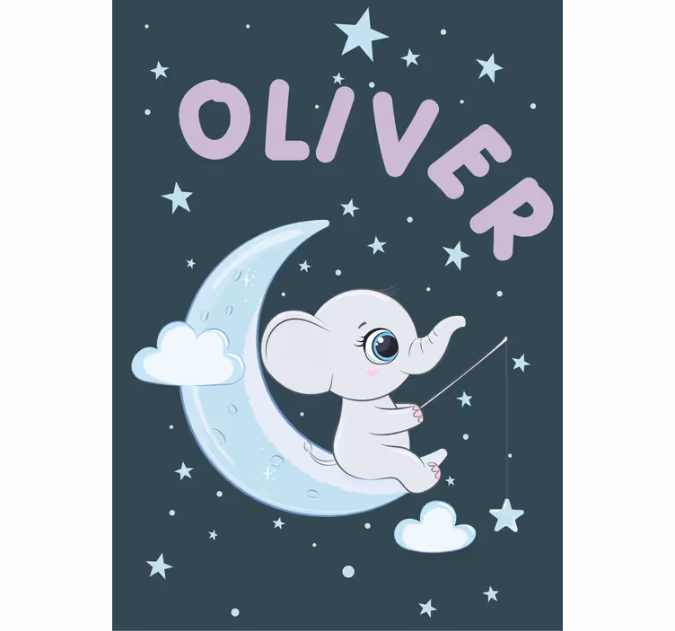Elefantmåne med navn rullegardiner til baby værelse - TenStickers