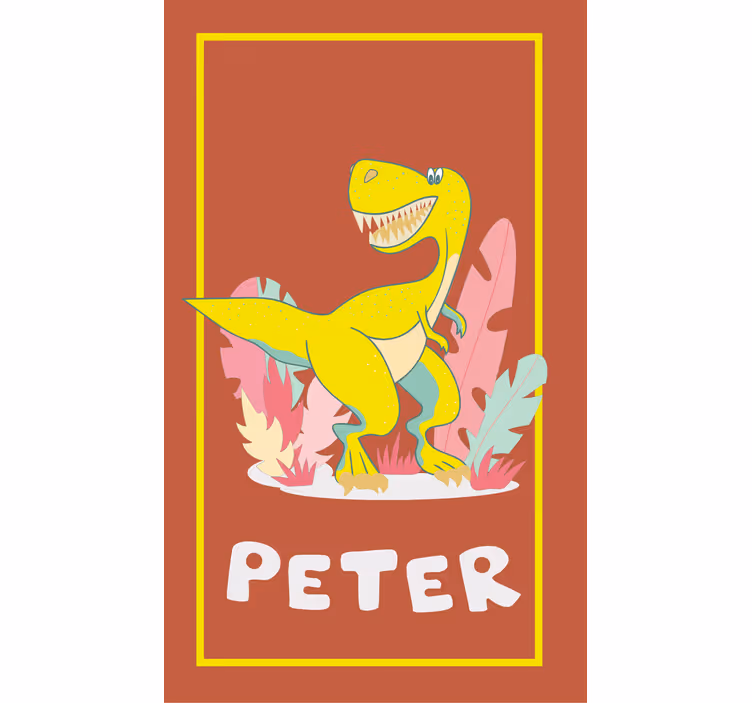 Gul t-rex med navn rullegardin med dinosaurus - TenStickers