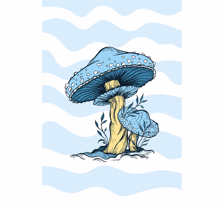 Blå svampe Blomster og planter på rullegardin - TenStickers