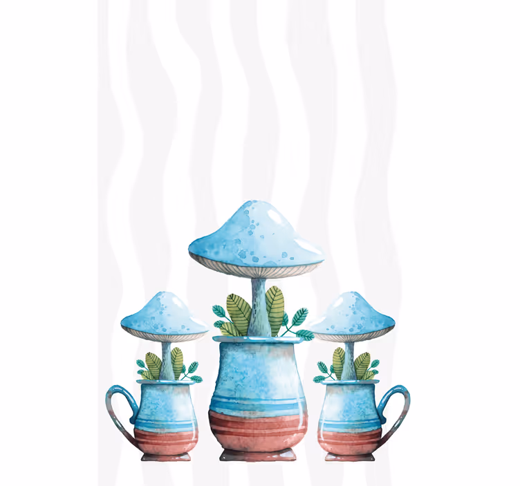 Svampe plantepotter Blomster og planter på rullegardin - TenStickers
