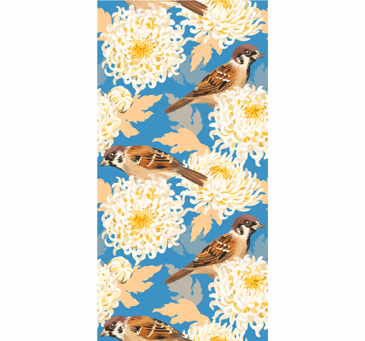 Farverige blomster og gråspurve dyr rullegardin - TenStickers