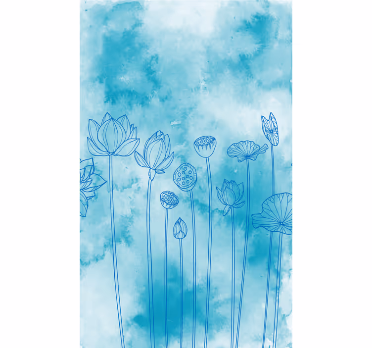 Lotus blå mønster Blomster og planter på rullegardin - TenStickers