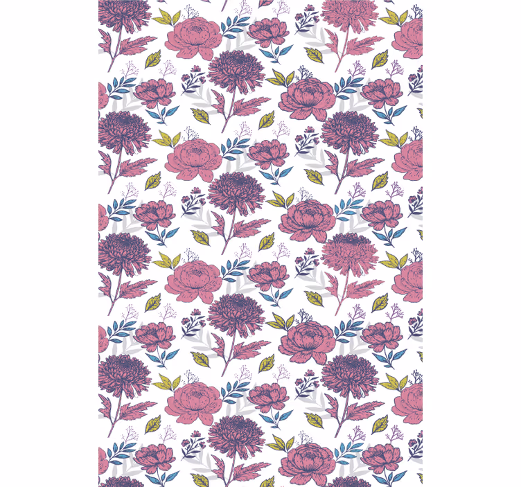 Lilla malede mønsterblomster og planteRullegardiner - TenStickers