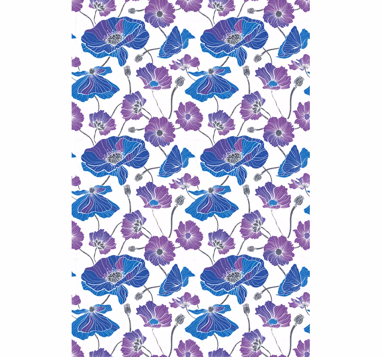 Blåt og pink mønster Blomster og planter på rullegardin - TenStickers