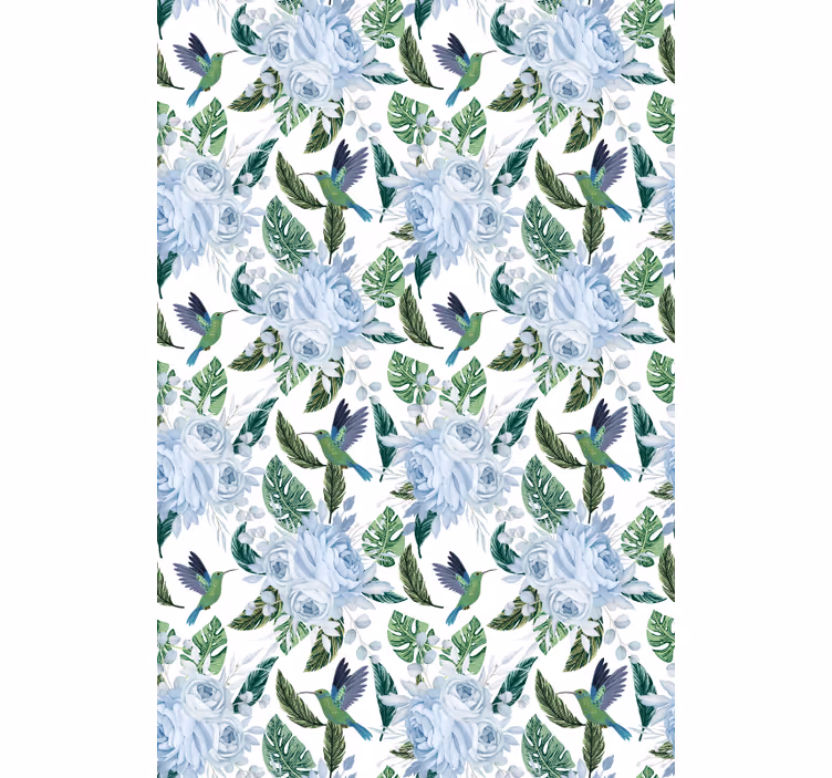 Kolibrier og roser Blomster og planter på rullegardin - TenStickers