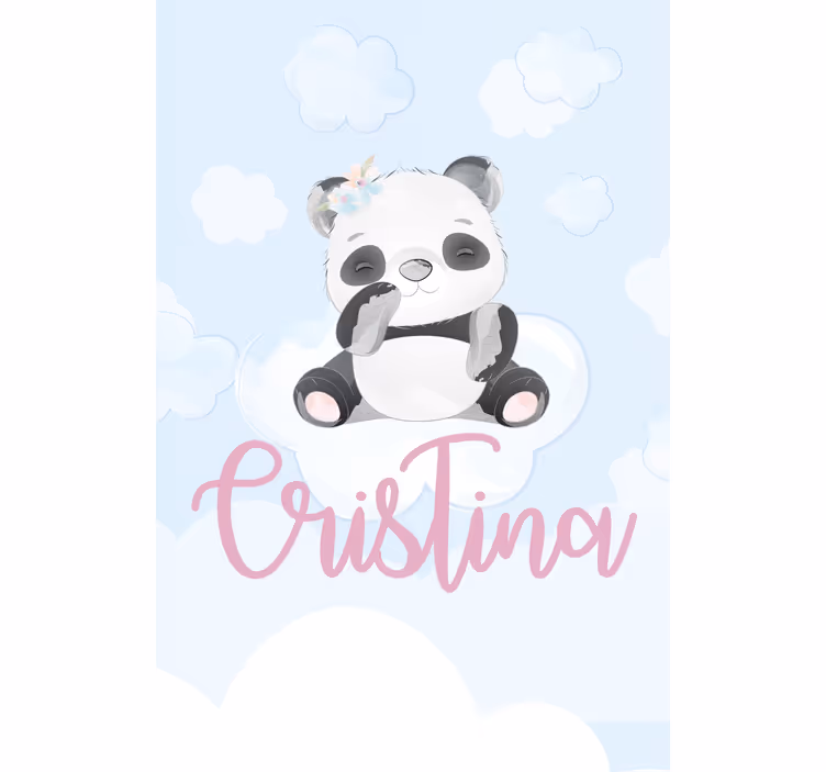 Baby panda sidder med navn mørklægningsgardiner børn - TenStickers