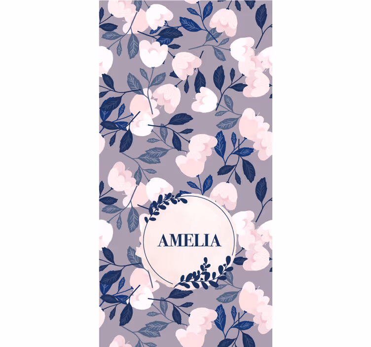 Lilla blomsterdesign med navn rullegardin teenager - TenStickers