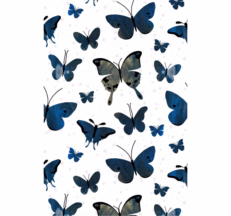 Blå og beige mønster inspiration sommerfugl rullegardin - TenStickers